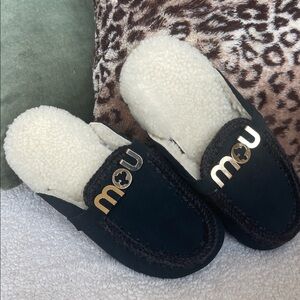 Mou Black Bio Slide with Cream Shearling